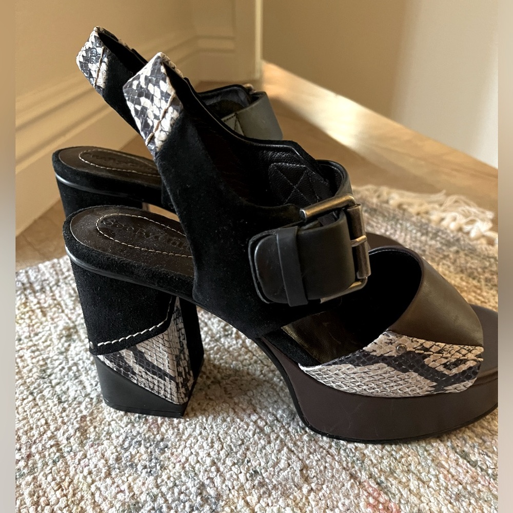 See by Chloe platforms, brown leather w/suede&snakeskin trim.  Sz 38.  Brand new